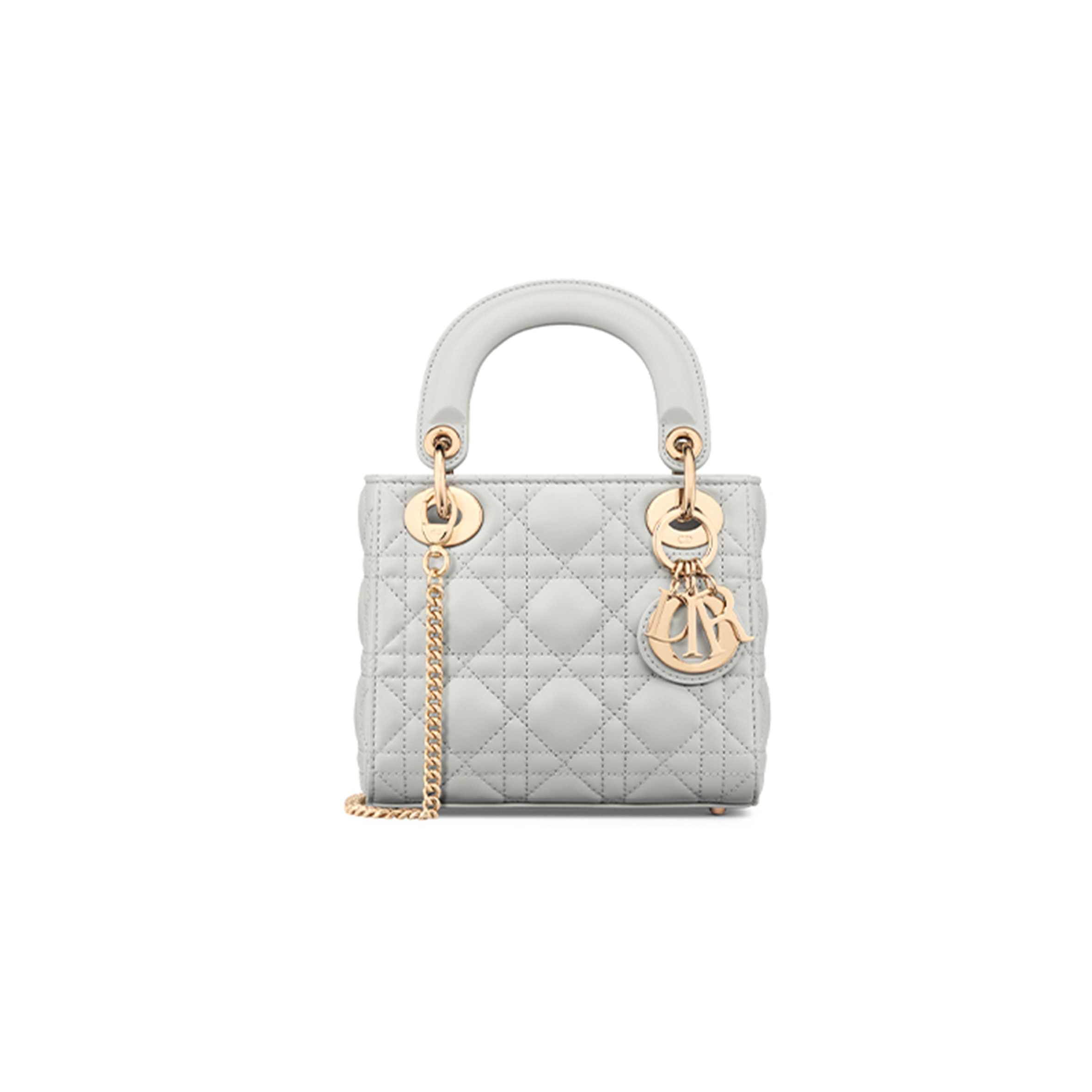DIOR MINI LADY DIOR BAG CLOUD GRAY CANNAGE LAMBSKIN M0505ONGE-M51G (17*15*7cm)